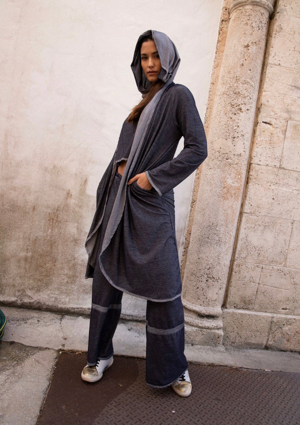 Striated Denim Duster