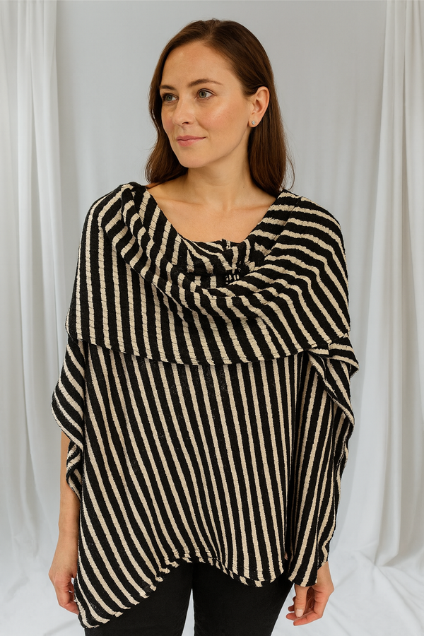 B&W Stripe Cotton Hoodie Ponch