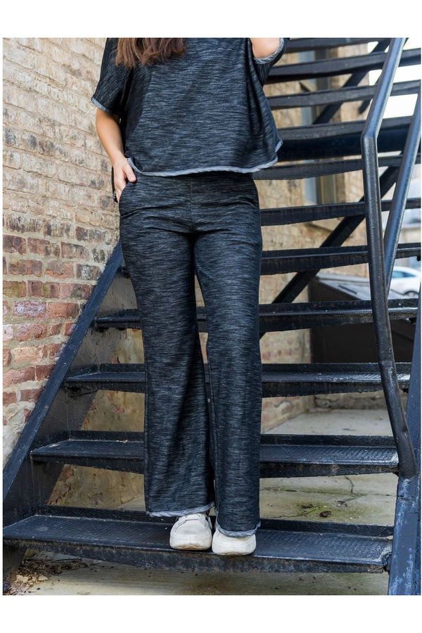 Striated Denim Bell Pants