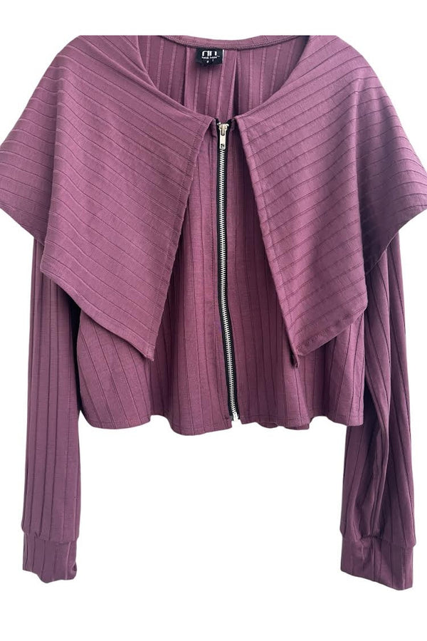 Plum Ribbon Zipper Crop