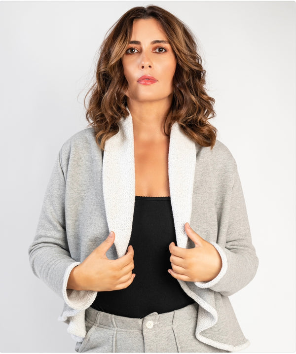Gray Sweatshirt Hip Cardigan